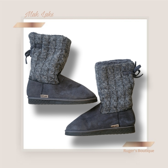 🌿Muk Luks Women's Size 9 Gray Sweater Cable Knit Fold Over Boots - Picture 3 of 13